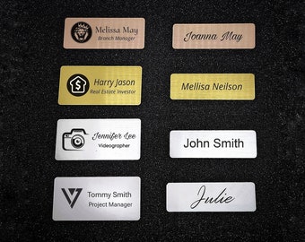 Custom premium name tags with magnetic back, name plate, silver, gold, white, rose gold