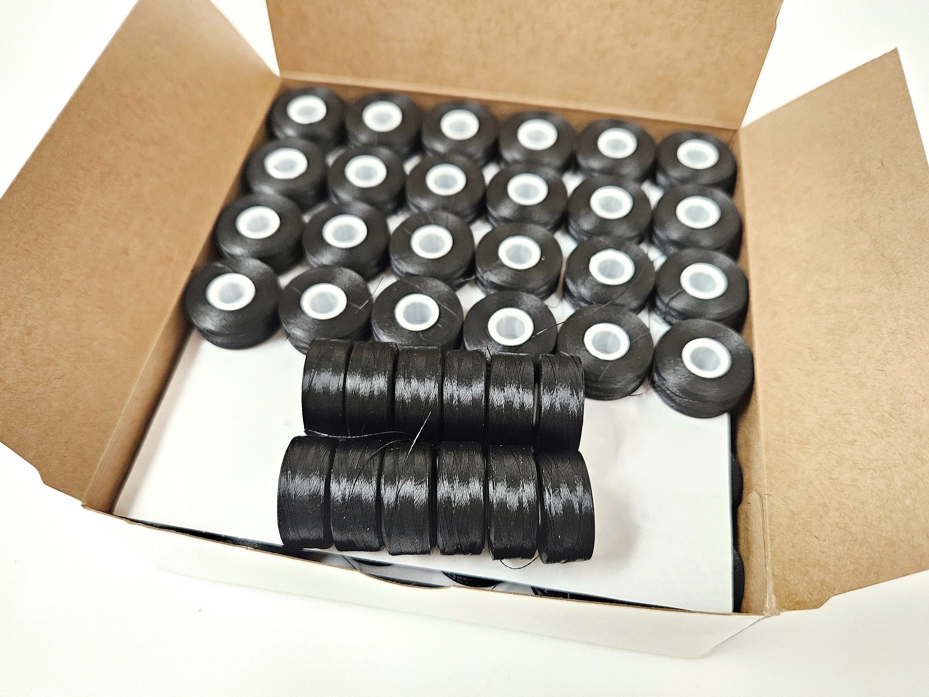  144 Black/White Prewound Bobbins for Brother Embroidery Machine  Size A (156) 90 Weight