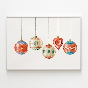 Boho Christmas Baubles Print: Holiday Wall Art (Digital Download)