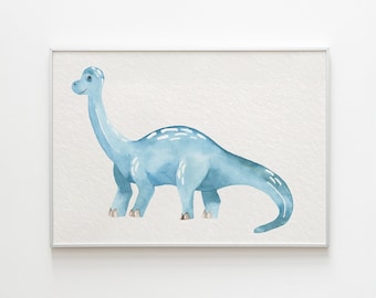 Blue Brontosaurus Print: Dinosaur Nursery Wall Art (Digital Download)