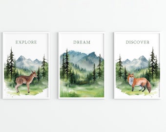 Woodland Animal Art Prints: Forest Nursery Decor (Set of 3) (Digital Download)