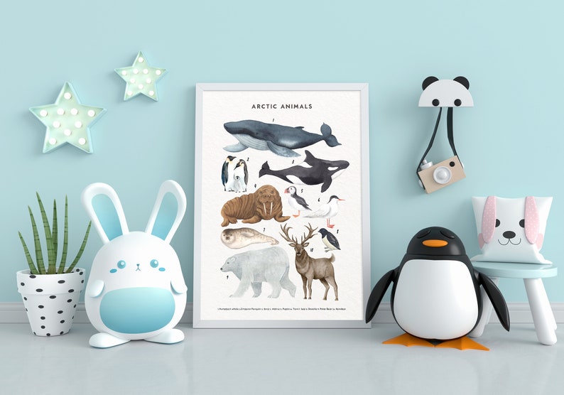 Arctic Animals Nursery Print, Nursery Wall Art, Kids Montessori