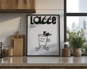 Latte Coffee Art Print: Modern Kitchen Decor (Digital Download)