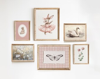 Pink Kinderzimmer Bilder Set: Vintage Kinder Deko (Digitaler Download)