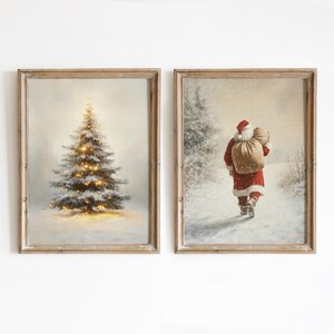Vintage Christmas Art Prints: Farmhouse Santa & Tree (Digital Download)