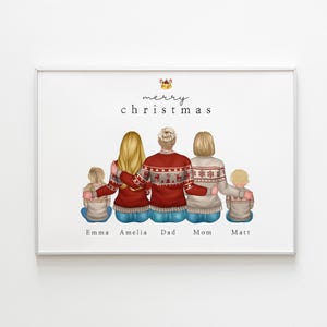 Personalised Christmas  Family Print, Family Gift For Christmas, Illustrated Christmas Family Portrait, Christmast Custom Gift for Mother