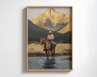 カウボーイ風景油絵：西部の馬の芸術（デジタルダウンロード） - Etsy 日本