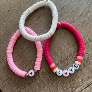 Heishi love Bracelet Stack, love bracelet, Valentines, Gift , gift for her, love, holiday, stack, Heishi stack bracelet , kids, charm,