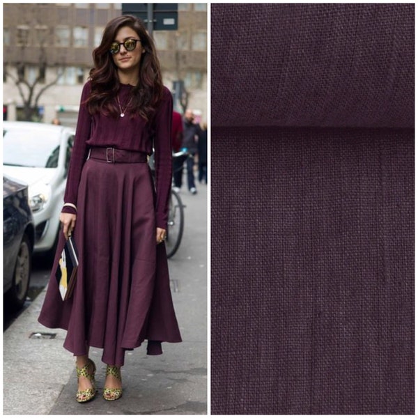 Dark Plum Medium weight 100% Linen Fabric, Premium European quality, Natural, Softened, Washed, For clothes