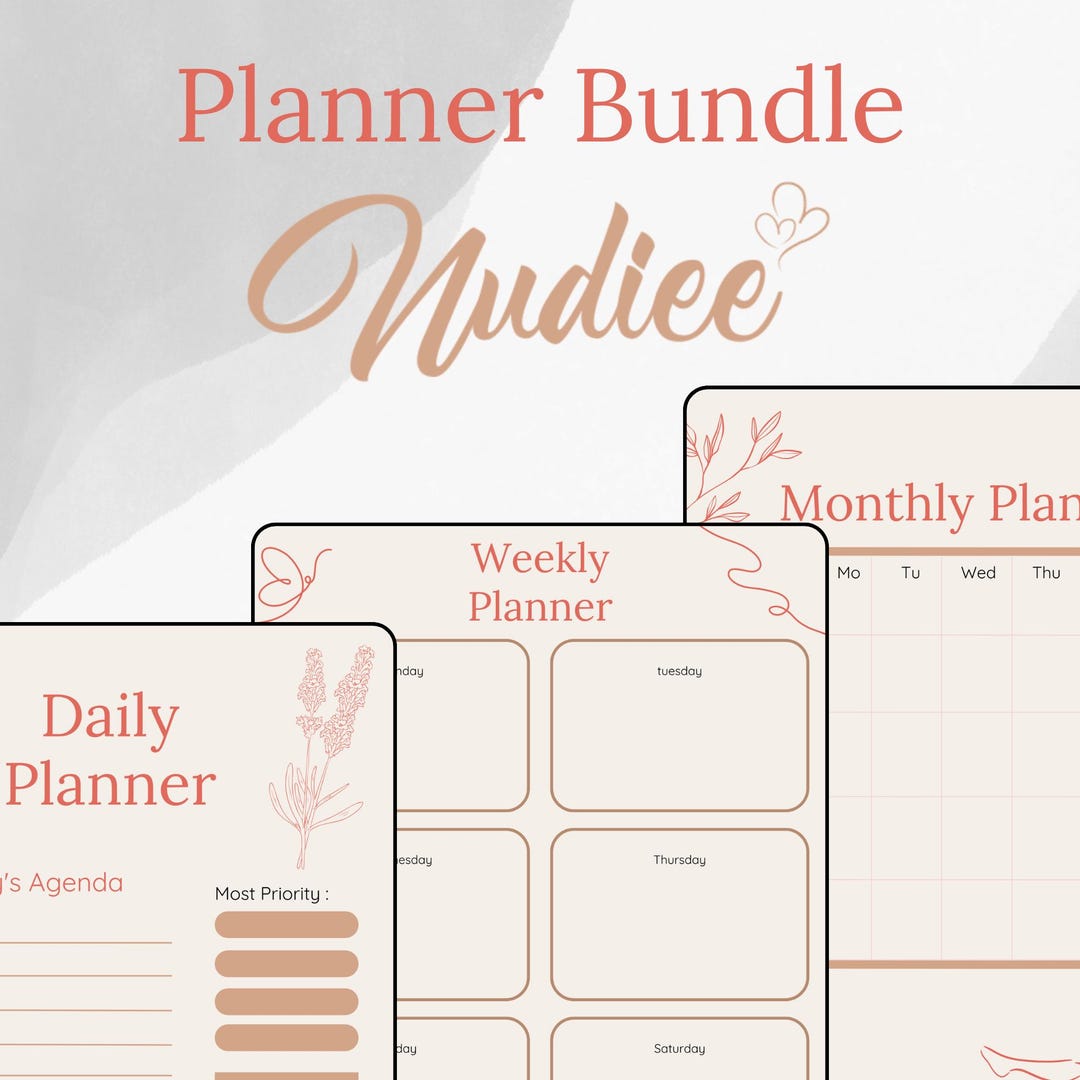 Daily, Weekly, Monthly Planner Printables | 3 PDF Set | Hourly Agenda ...