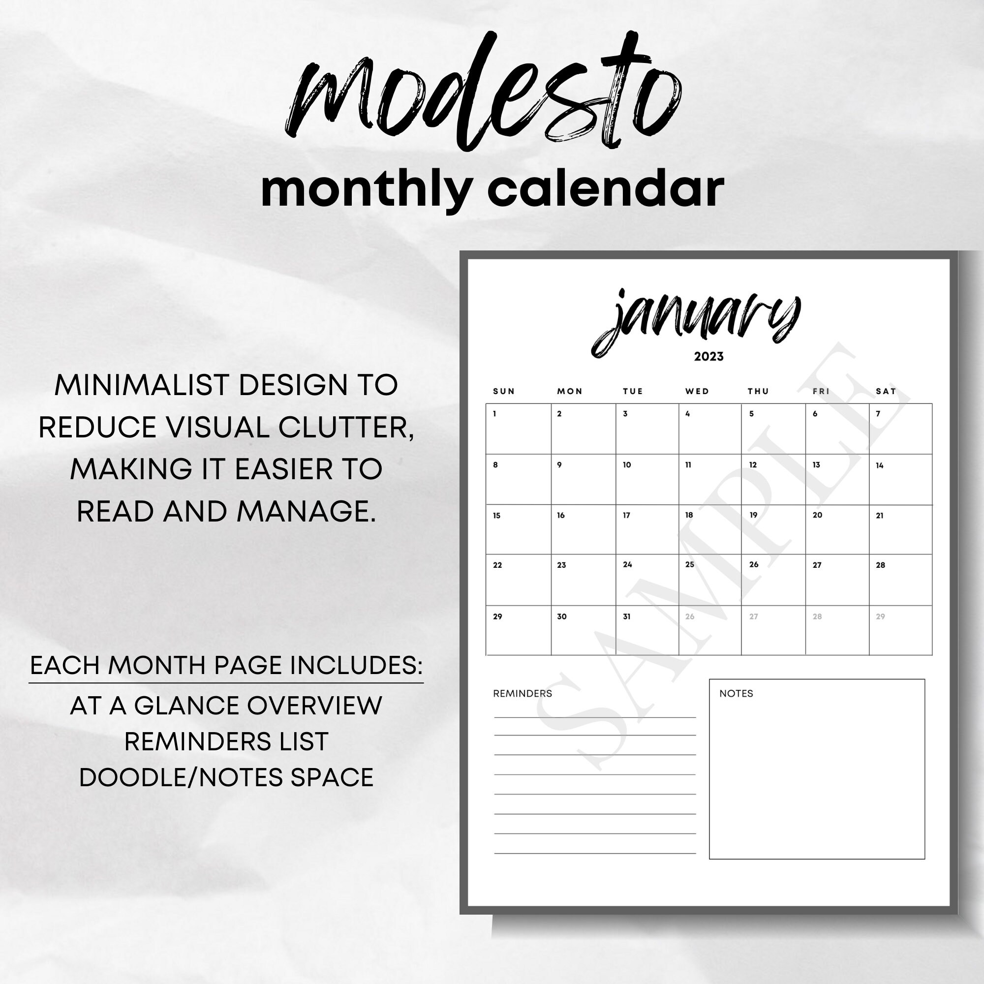 Modesto 2024 Monthly Calendar Printable Planner PDF Instant Download Etsy