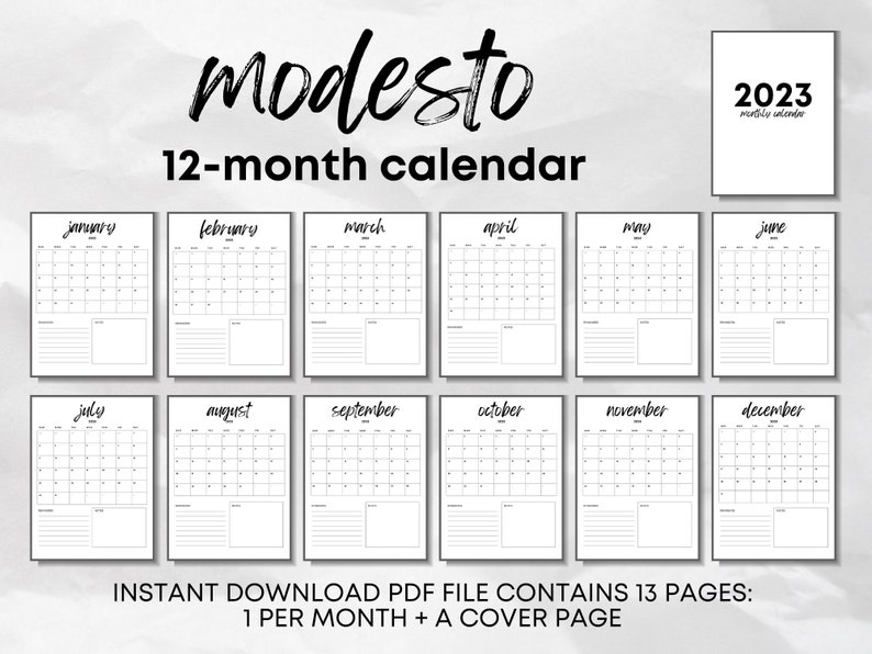 Modesto 2024 Monthly Calendar Printable Planner PDF Instant Etsy