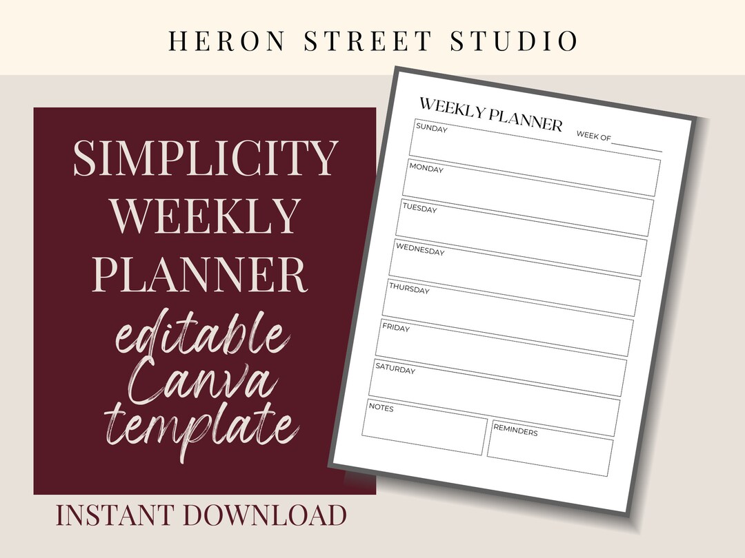 Simplicity Editable Instant Download PDF Weekly Planner Template - Etsy