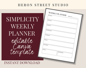 Simplicity Editable Instant Download PDF Weekly Planner Template