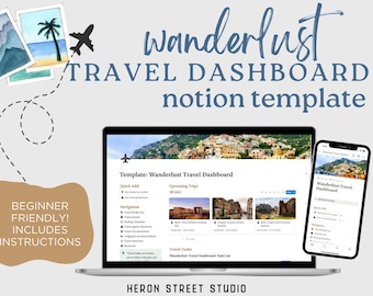 Wanderlust Travel Dashboard Notion Template (Digital Download)