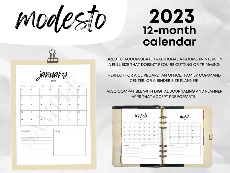 Modesto 2024 Monthly Calendar Printable Planner PDF Instant Etsy