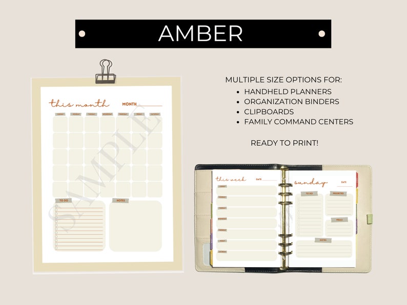 AMBER Printable Planner PDF Bundle - Daily, Weekly, Monthly ...