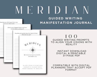 Meridian Manifestation Journal | Guided Manifestation Prompts | Printable Self-Discovery Workbook | Goal Planner PDF Instant Download