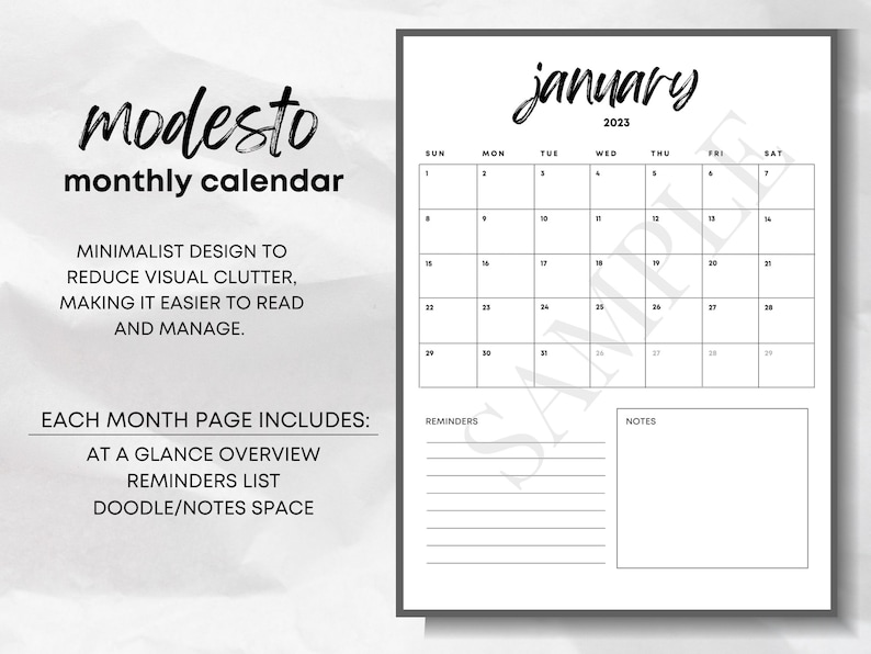 Modesto 2024 Monthly Calendar Printable Planner PDF Instant Etsy