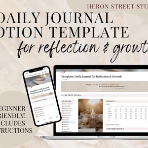 Daily Journal Notion Template for Reflection & Growth: Guided Writing, Mood and Habit Tracking, and Goals Progress