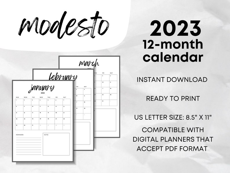 Modesto 2024 Monthly Calendar Printable Planner PDF Instant Etsy