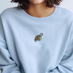 Embroidered Sea Turtle Swimming Sweatshirt, Cute Turtle Sweater, Crewneck with Embroidery of Turtle, Animal Lover Gift