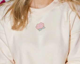 Embroidered Flower Sweatshirt, Embroidered Kawaii Floral Sweater,  Crewneck with Embroidery of Flowers, Gardener Gift
