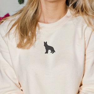 Embroidered German Shepherd Silhouette Sweatshirt, Embroidered Kawaii Shepherd Sweater,  Crewneck with Embroidery of German Shepherd