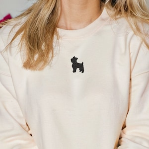 Embroidered Schnauzer Silhouette Sweatshirt, Embroidered Kawaii Whiskered Snout Sweater,  Crewneck with Embroidery of Miniature Schnauzer