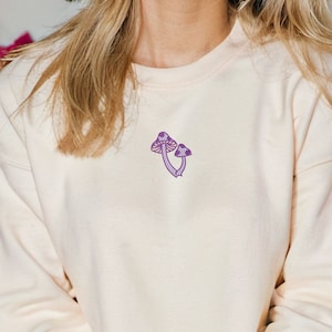Embroidered funky mushroom Sweatshirt, Handmade retro fungus Sweater, Fungi long sleeve crewneck, Botanist gift, Biology Teacher Gift