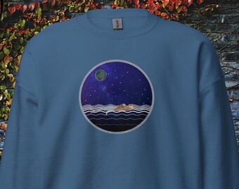 Otters Swimming in space Sweatshirt, Cute mom and baby otter Sweater,  Crewneck with otter in space, Animal Lover Gift