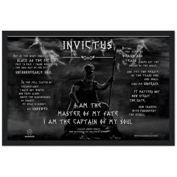 Invictus (B & W) Poem Art | FRAMED POSTER| William Ernest Henley Quote Decor | Motivational Art | Quote Print | Library Print | Poem