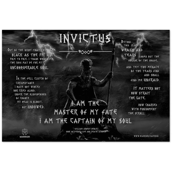 Invictus (B & N) Poem Art / 6mm ALUMINUM / William Ernest Henley Quote Decor / Motivational Art / Quote Print / Library Print / Poem