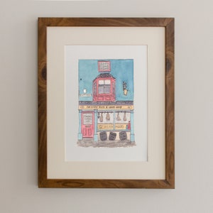 Fish and Chips Shop, Watercolor, Ink and Watercolor Sketch, Watercolor Print, Storefront, Home Decor, Art Prints, Illustration