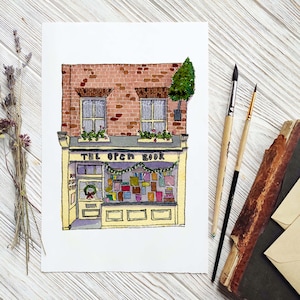 Das offene Buch - Tusche & Aquarell, Skizze, Schaufenster, Kunstdruck, Illustration, Aquarell Drucke