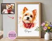 Custom Pet Portrait from Photo | Watercolor Dog & Cat Portrait | Personalized Pet Art with Name | Digital Download Gift for Pet Lovers