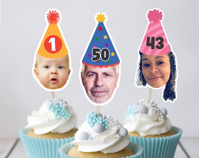 Custom Face Cupcake Toppers - Custom Birthday Party Cupcake Toppers, Party Decoration, Cake Muffin Topper, Cupcake Topper, Custom topper
