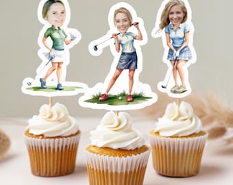 Custom Golf  Cupcake Toppers - Custom Birthday Party Cupcake Toppers, Golf Toppers, Cake Muffin Topper, Cupcake Topper, woman golfer