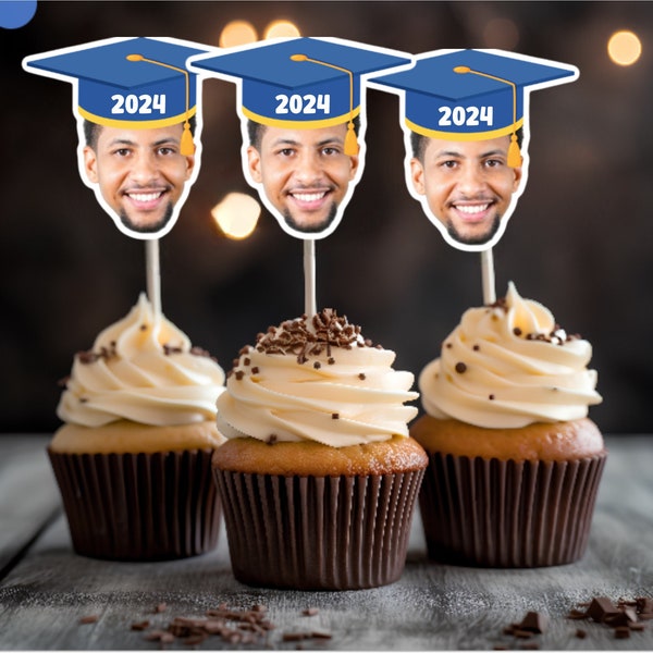 Custom Graduation Cupcake Toppers - Custom Graduation Party Cupcake Toppers, Golf Toppers, Custom face cupcake toppers, 2024 Graduation