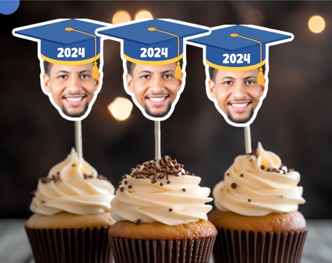 Custom Graduation Cupcake Toppers - Custom Graduation Party Cupcake Toppers, Golf Toppers, Custom face cupcake toppers, 2024 Graduation