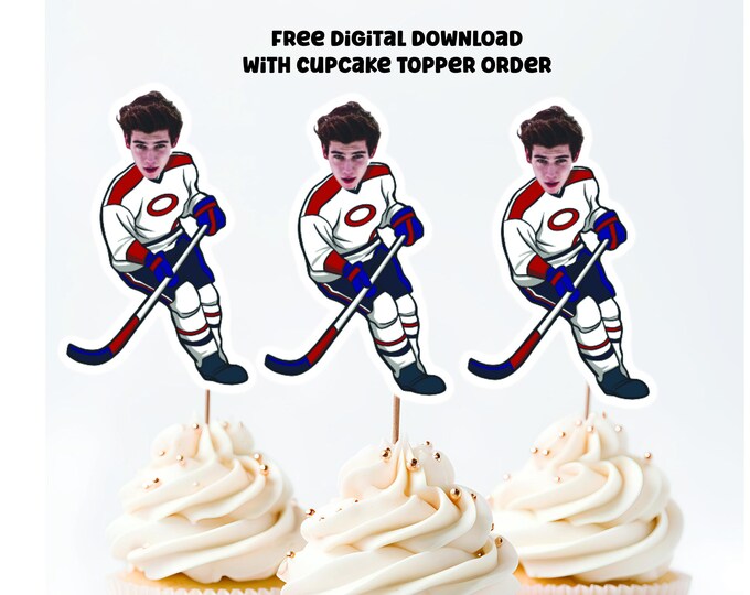 Custom Face Hockey Cupcake toppers, Custom Cupcake Toppers Face, Custom Face Hockey Birthday,  Birthday, Personalized Cupcake Toppers,Hockey