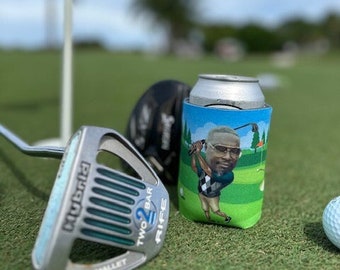 Personalized Can cooler, beer hugger,custom picture can cooler, slim can ,custom birthday favors, bachelorette party favors,Golf,golf lover