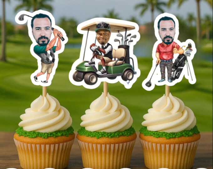 Custom Golf  Cupcake Toppers - Custom Birthday Party Cupcake ToppersGolf ToppersCake Muffin TopperCupcake TopperGolfergolf lover