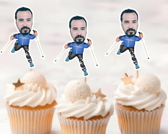 Ski Cupcake Toppers, Ski Toppers Ski Birthday, Skiing Custom Face Cupcake Toppers, Personalized Photo Cupcake Toppers, skiing , ski,