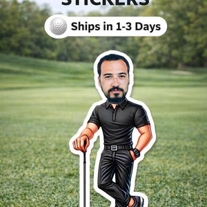 Adesivi da golf personalizzati, adesivo fotografico da golf, adesivo personalizzato con volto da golfista, regalo per gli amanti del golf, decalcomania per carrello da golf, bomboniera per feste di tornei di golf immagine 5