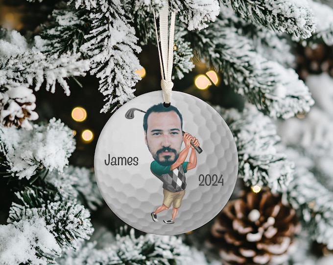 Custom Golf Ornament , Golf Christmas Ornament, Golf Lover, Custom Face Oranament, Personalized Golf Ornament, Golf Orananment