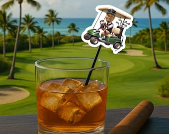 Personalized Golf Drink Stirrers with Photo  Custom Face Cocktail Picks for Golf Events Tournaments, Birthday or Retirement Party