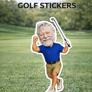 Adesivi da golf personalizzati, adesivo fotografico da golf, adesivo personalizzato con volto da golfista, regalo per gli amanti del golf, decalcomania per carrello da golf, bomboniera per feste di tornei di golf immagine 4