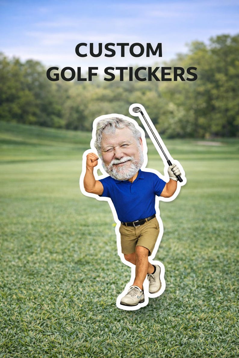 Adesivi da golf personalizzati, adesivo fotografico da golf, adesivo personalizzato con volto da golfista, regalo per gli amanti del golf, decalcomania per carrello da golf, bomboniera per feste di tornei di golf immagine 4