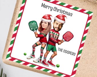 Custom Pickle Christmas  Stickers | Christmas  Stickers | Christmas Gift Stickers | Pickleball Christmas Stickers, Couple Christmas Stickers